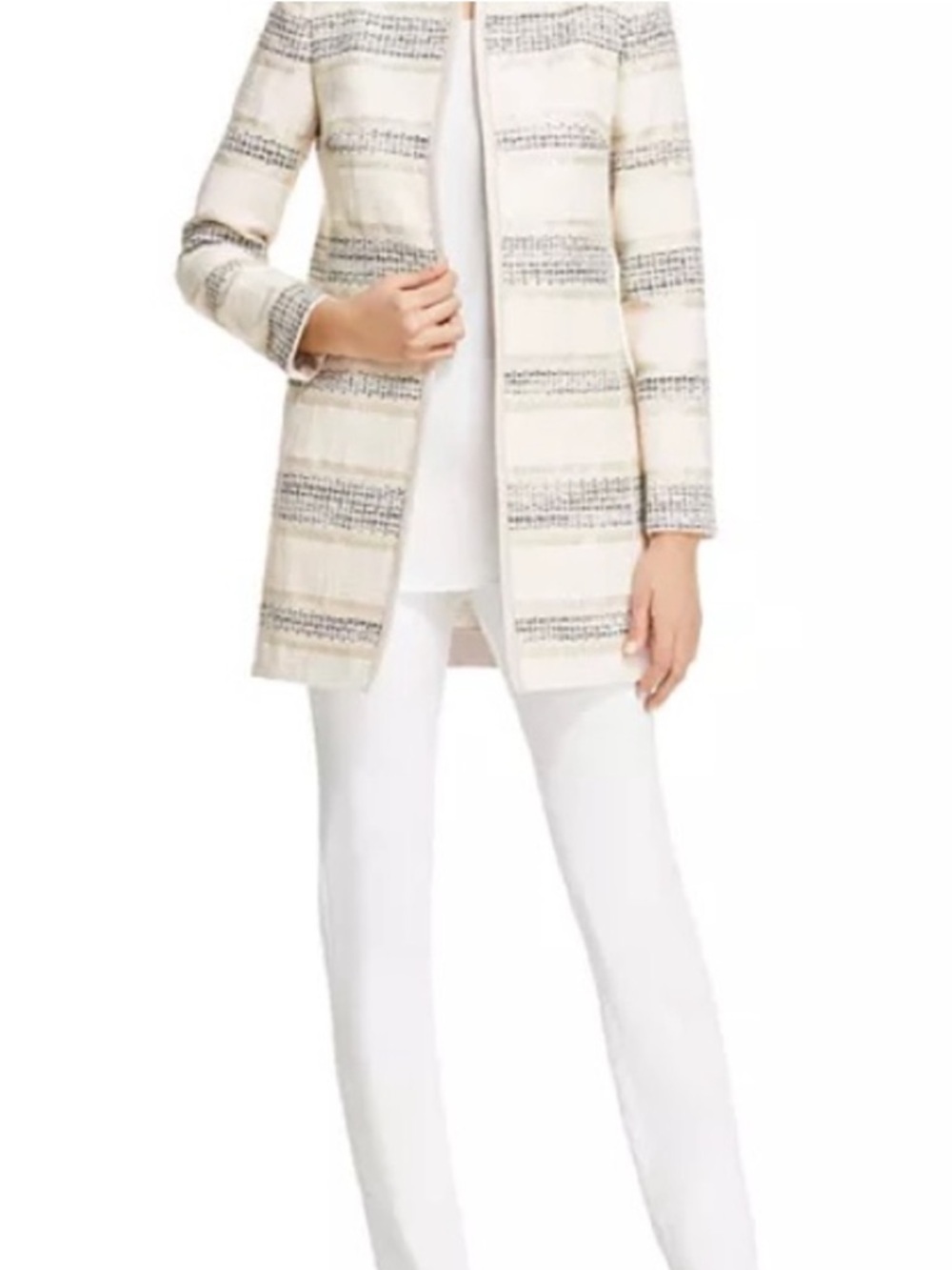 Lafayette 148 Pria Striped Jacquard Tweed Jacket in Buff Multicolor Size 6 - Picture 2 of 9